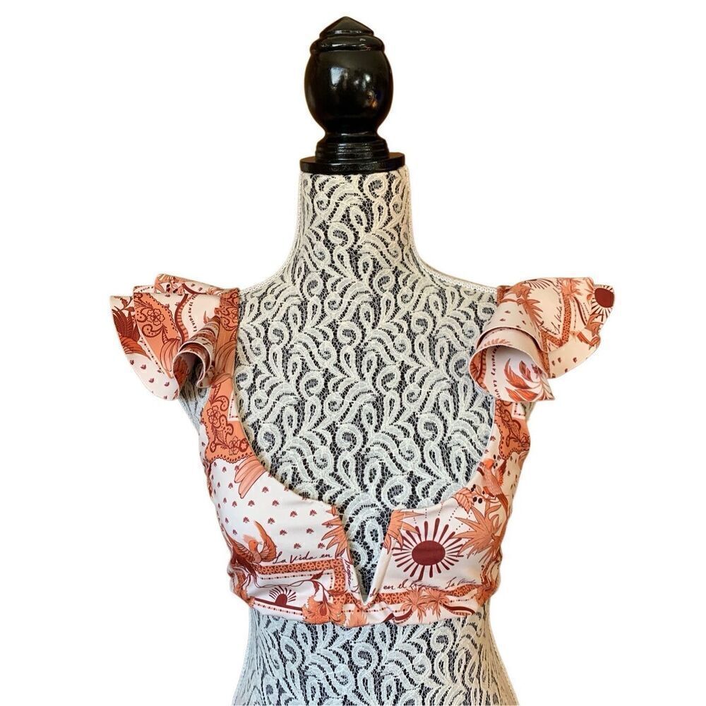 Encantadore Lysha Getsemani Ruffle Bikini Top Cream, Brown Size L - Picture 4 of 12